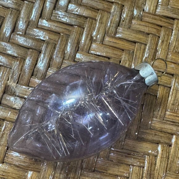 Vintage WWII Era Unsilvered Purple With Tinsel Inside Christmas Ornament - Picture 3 of 6